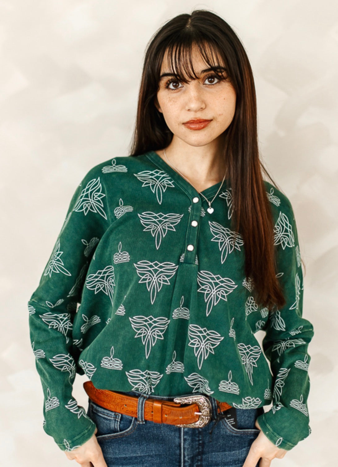 TEAL MINERAL WASH BOOT STITCH TOP