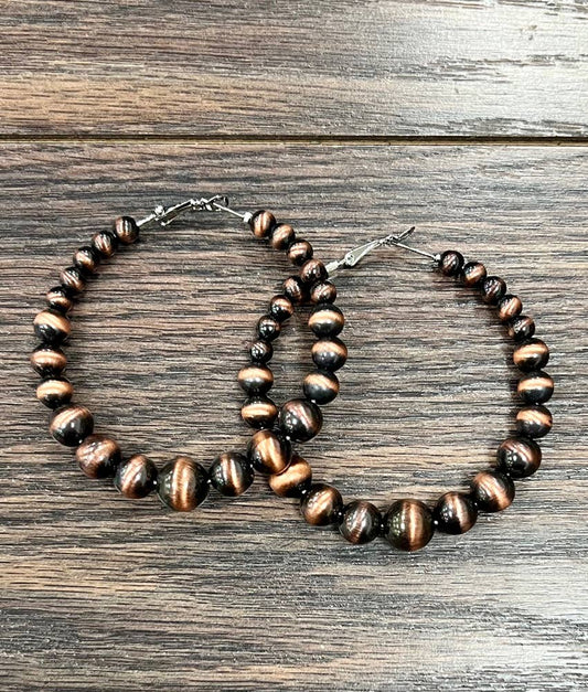 2.5" Copper Western Bead Hoop Earrings