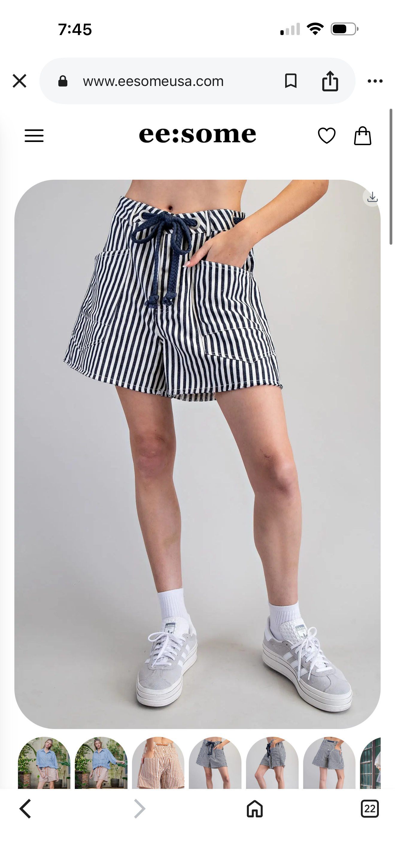 Mineral Washed Rope Belt Striped Shorts