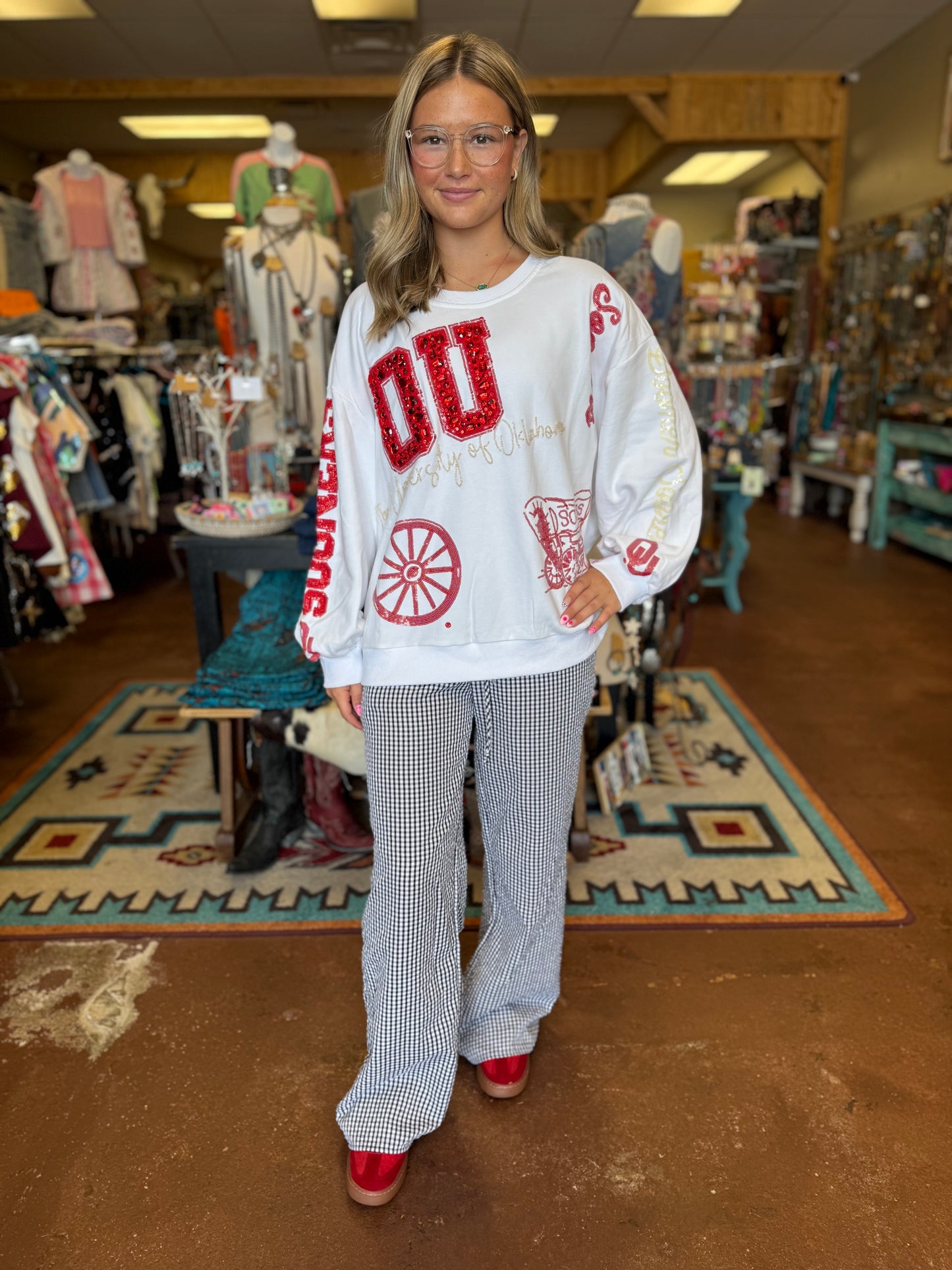 Licensed Oklahoma Big Icons Scattered Sweatshirt - Queen Of Sparkles