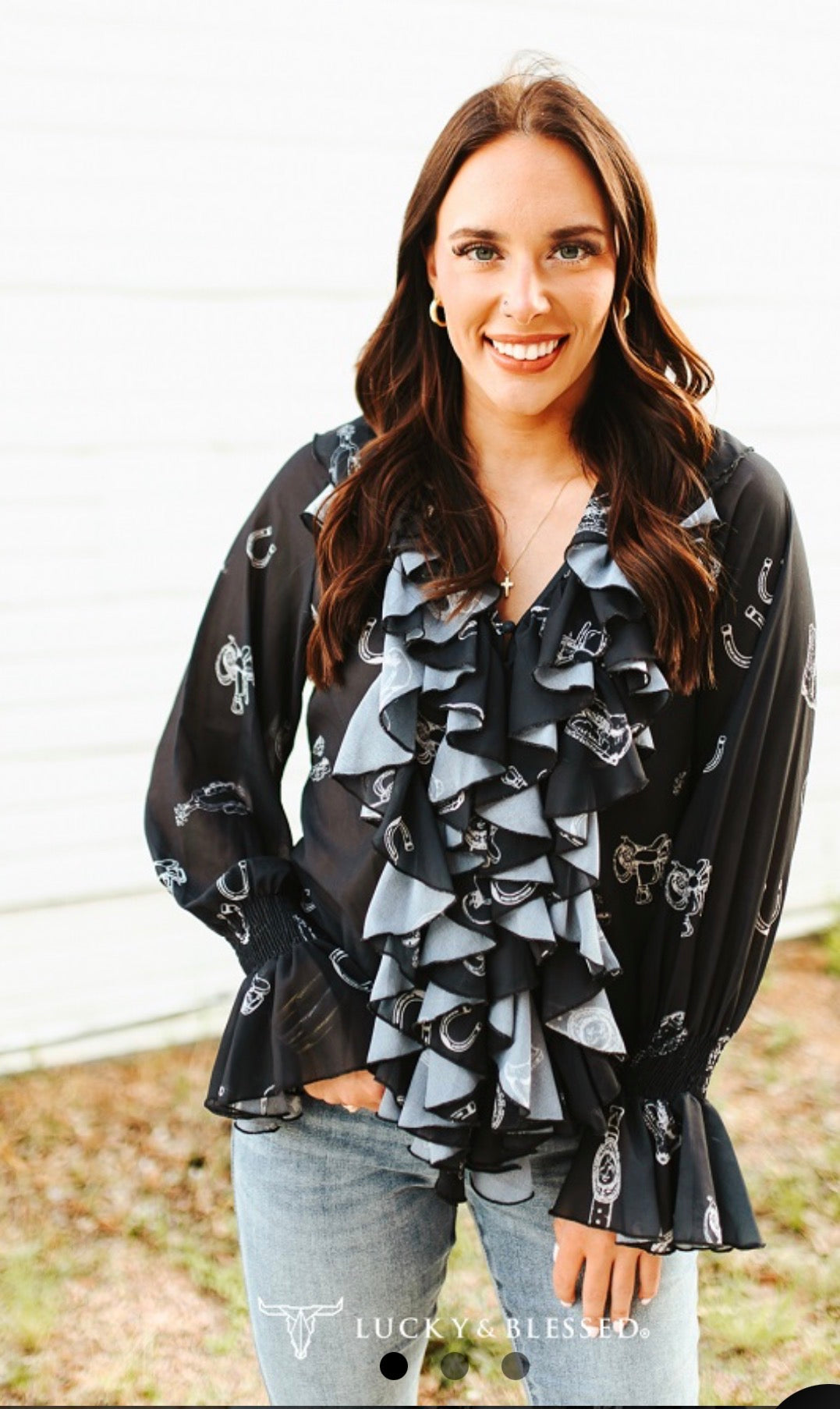 PLEATED RUFFLE VINTAGE
WESTERN TOP