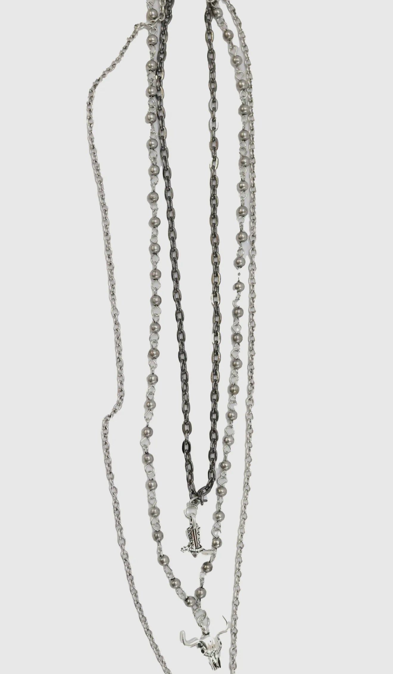 Multi Chain Necklace with Cowboy Boot, Skull and Cowboy Hat