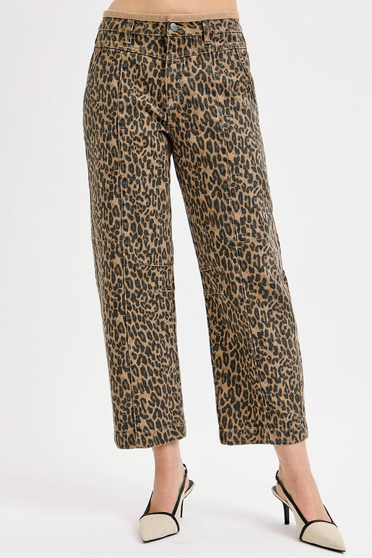 Risen Leopard Mid Rise Crop Pants