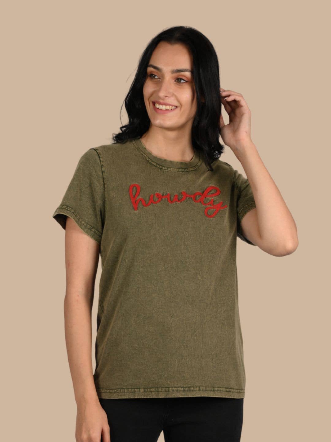 Howdy Embroidered Casual Crew-Neck T-Shirt