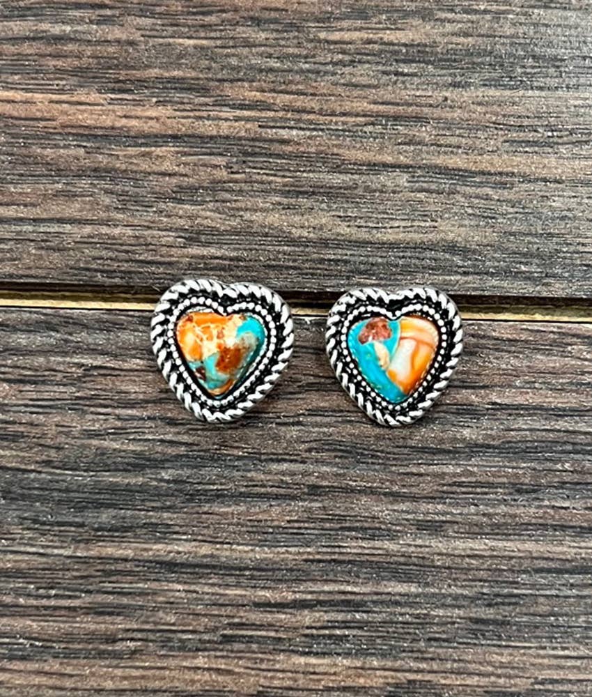 Hani Heart Gemstone Stud Earrings