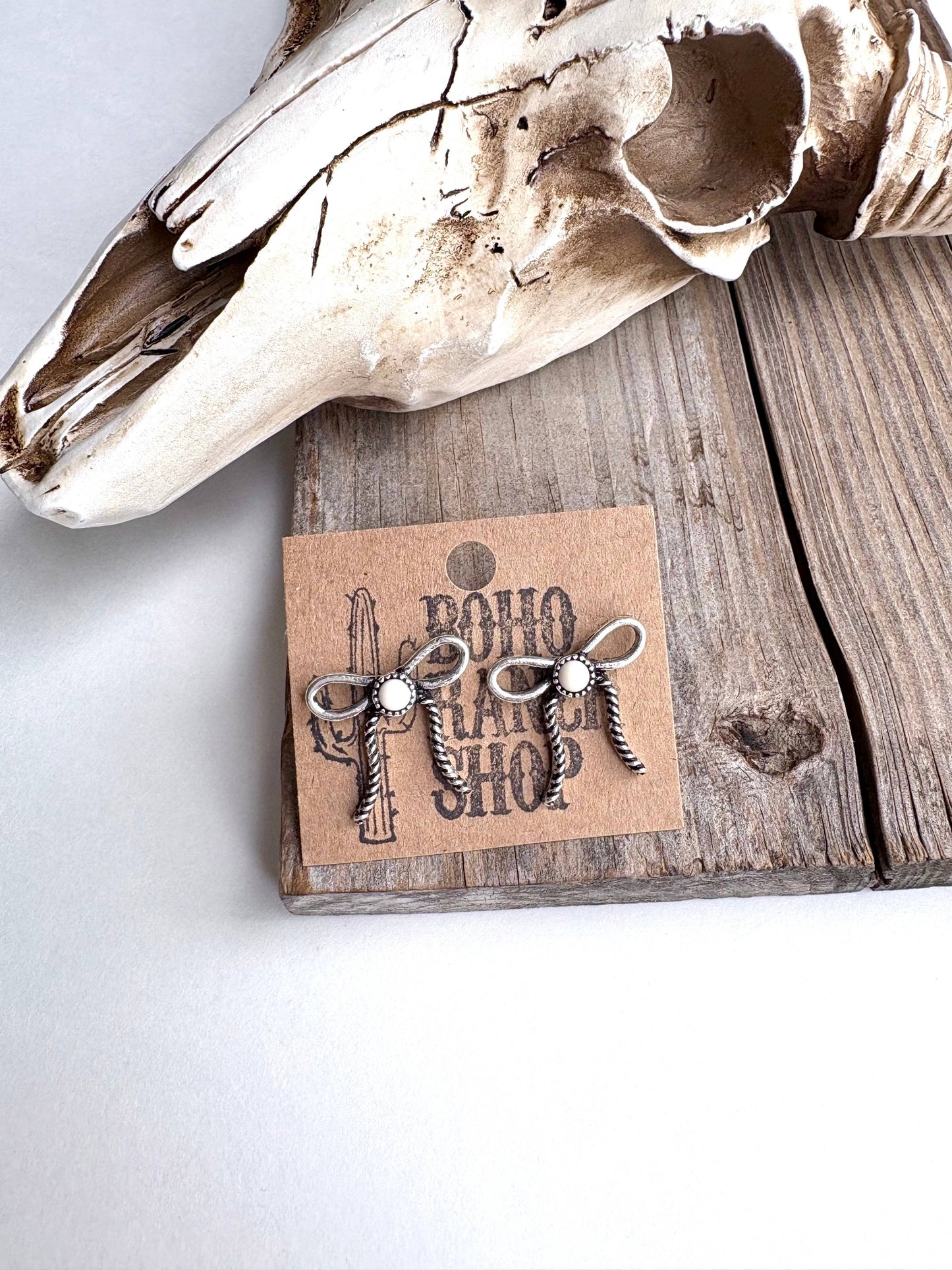 Western Coquette Bow Stone Stud Earrings