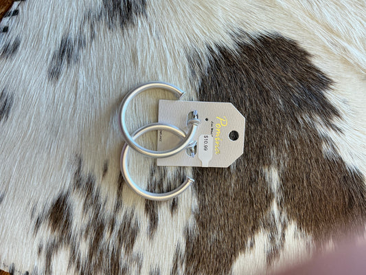 Satin Silver 2.25" Stud Hoop Earring