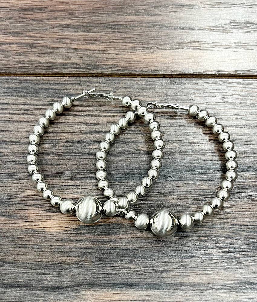 726314, 2.5-inch Big Silver Navajo Hoop Earrings