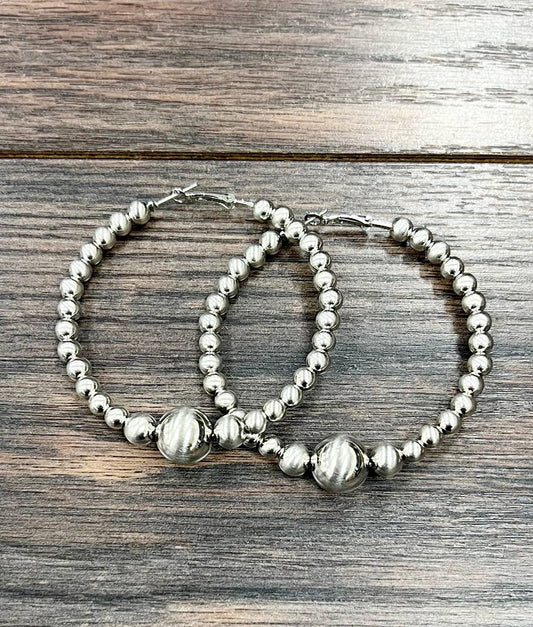 726314, 2.5-inch Big Silver Navajo Hoop Earrings