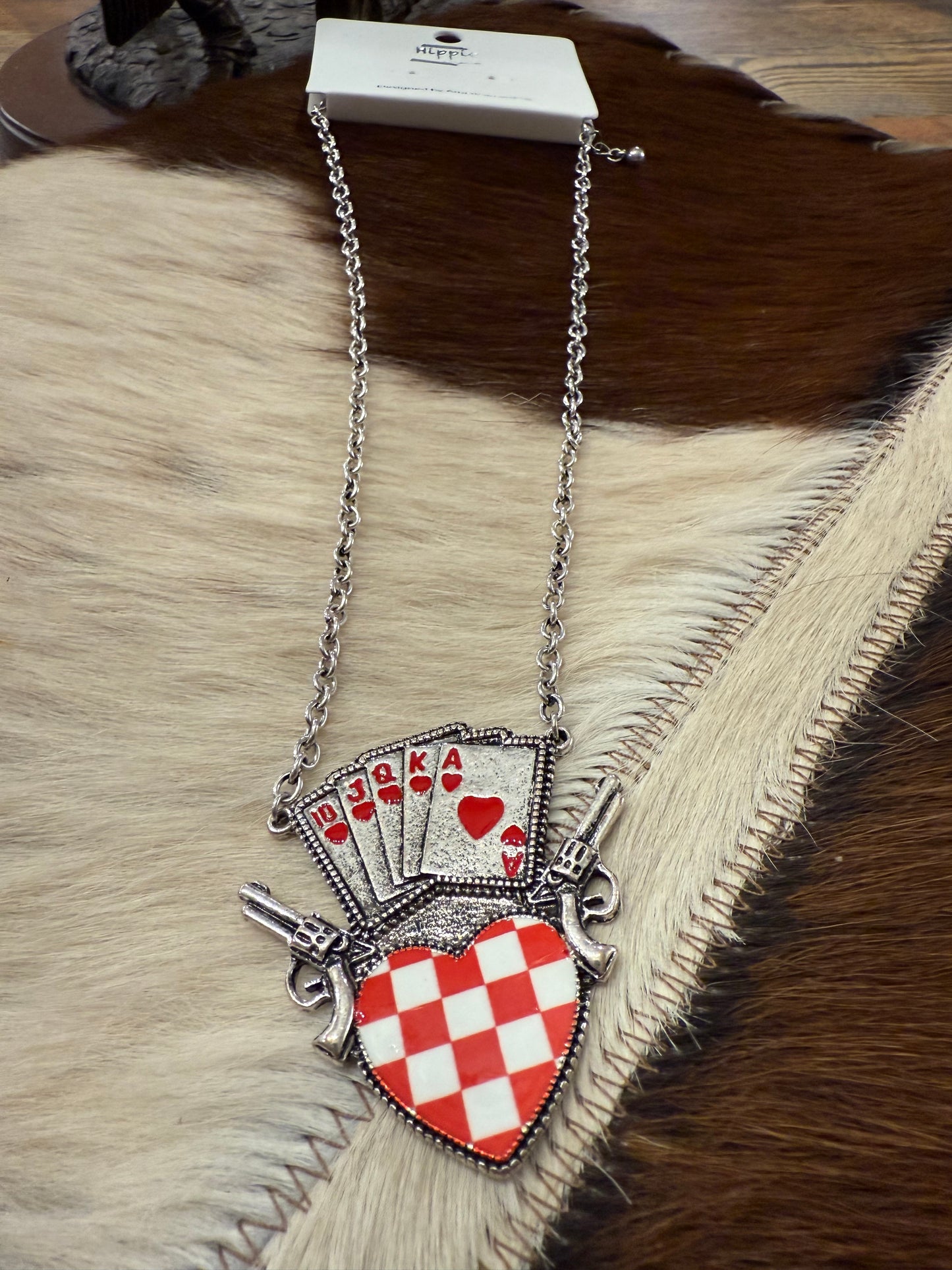 Red Checkered Heart Necklace