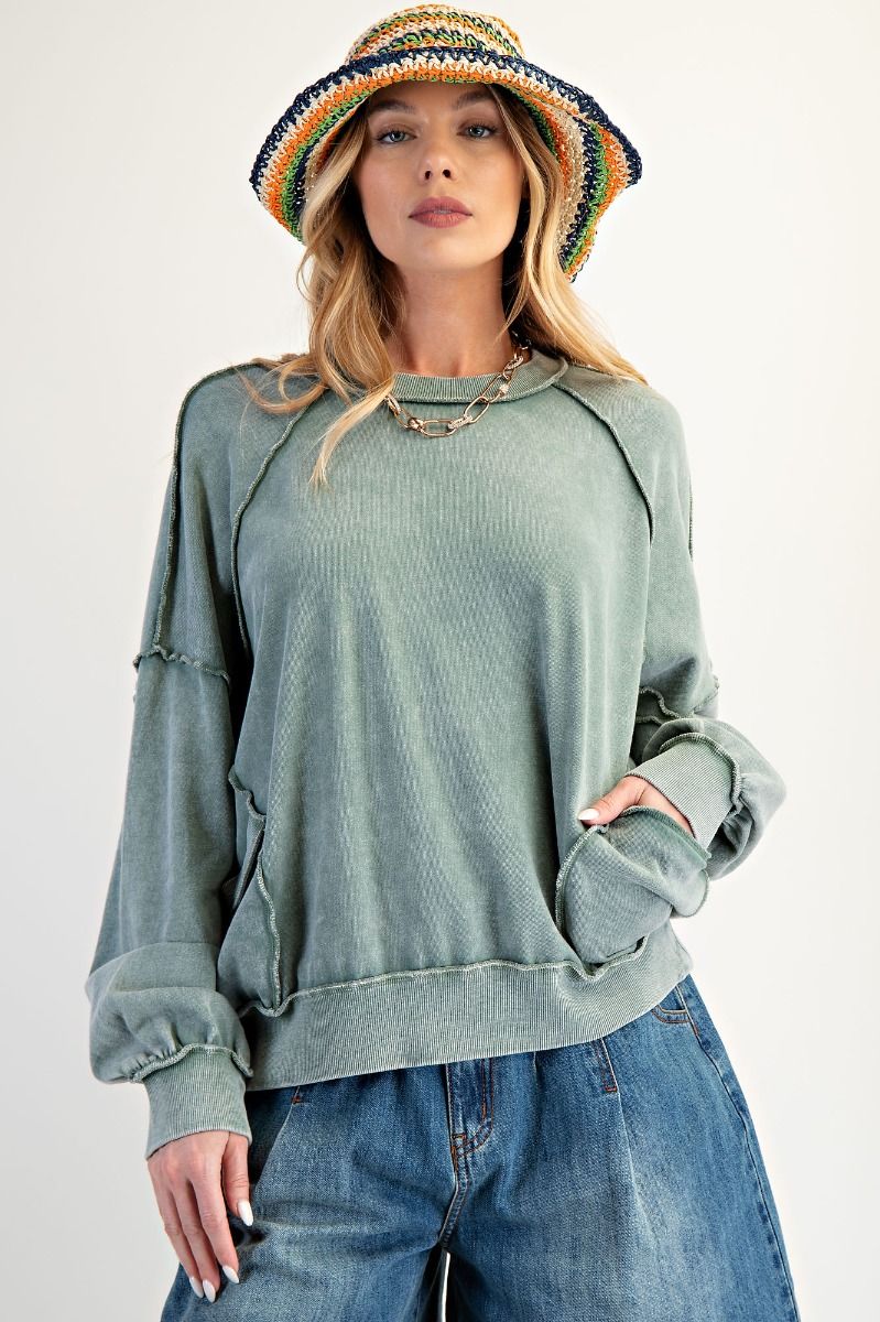 CUT OUT MINERAL WASHED PULLOVER