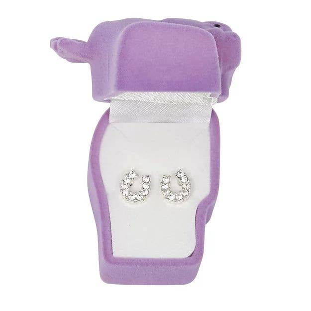 AWST Int'l Rhinestone Horseshoe Earrings  w/Horse Head Gift Box