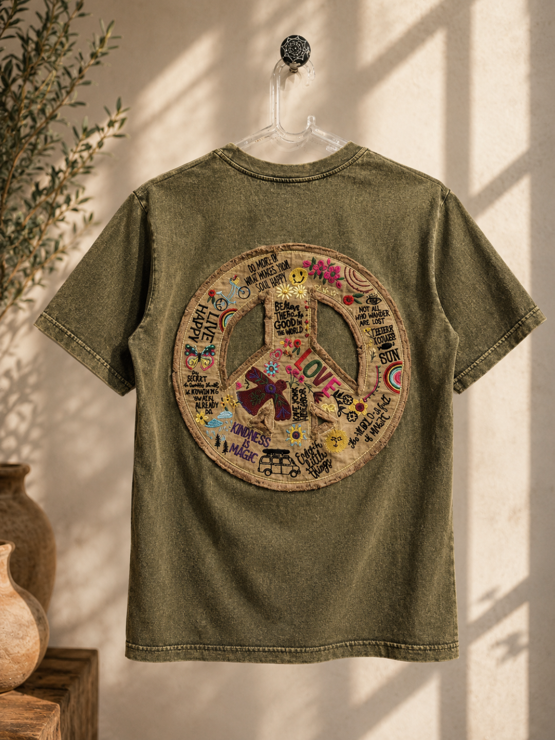 Peace Graphic Washed T-Shirt for Women