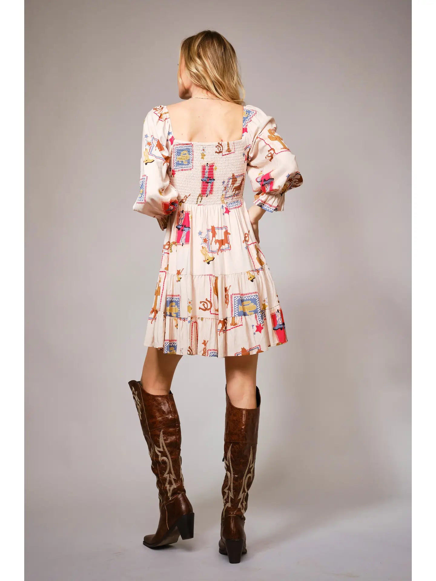 Western Smocked Mini Dress