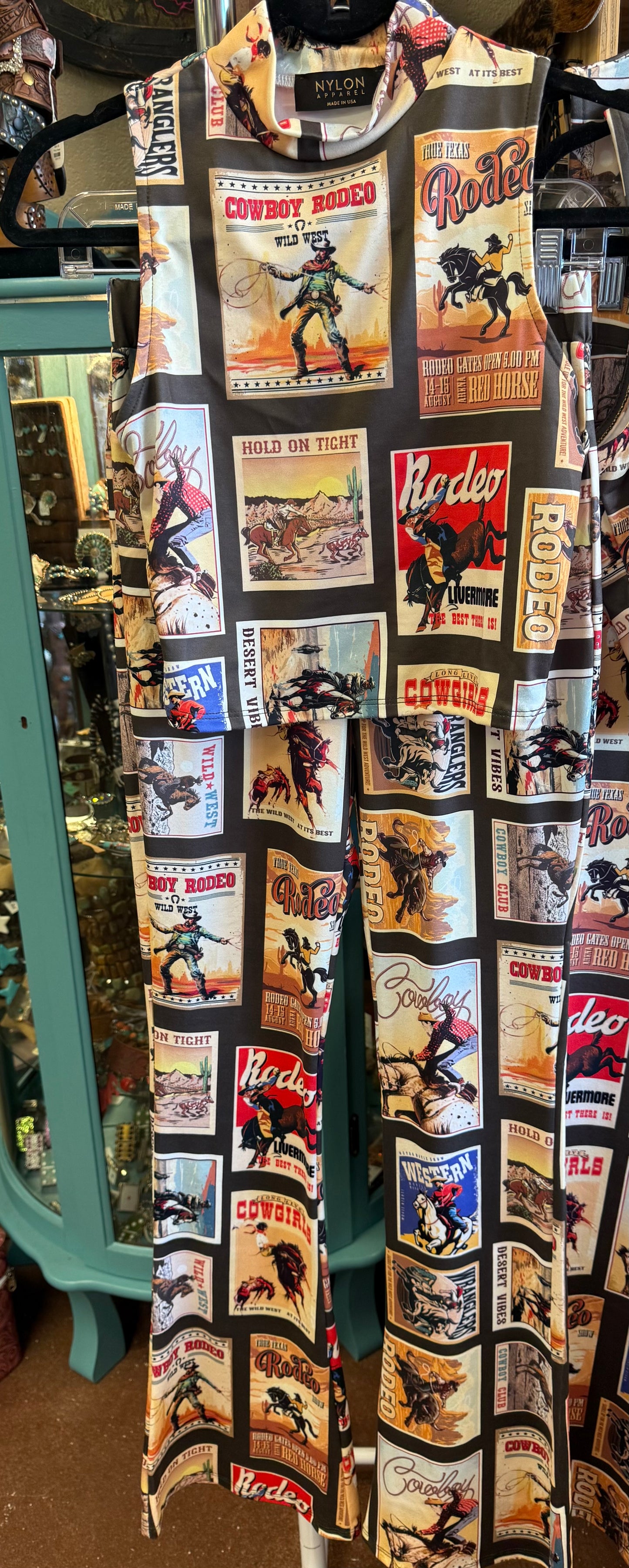 Western Hold On Stamp Print Pants Set