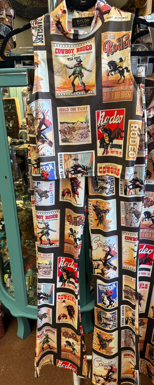 Western Hold On Stamp Print Pants Set