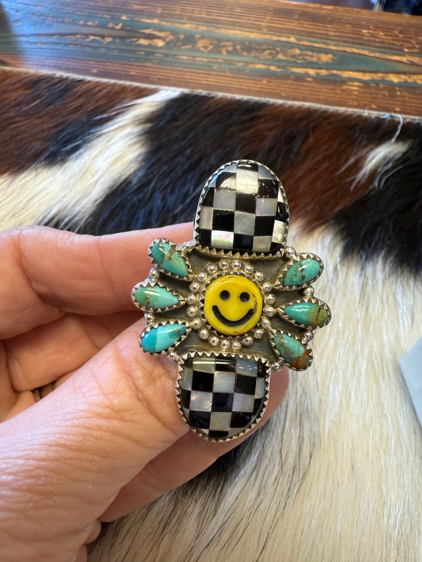 Happy Days Smiley Checkered Stone Rings