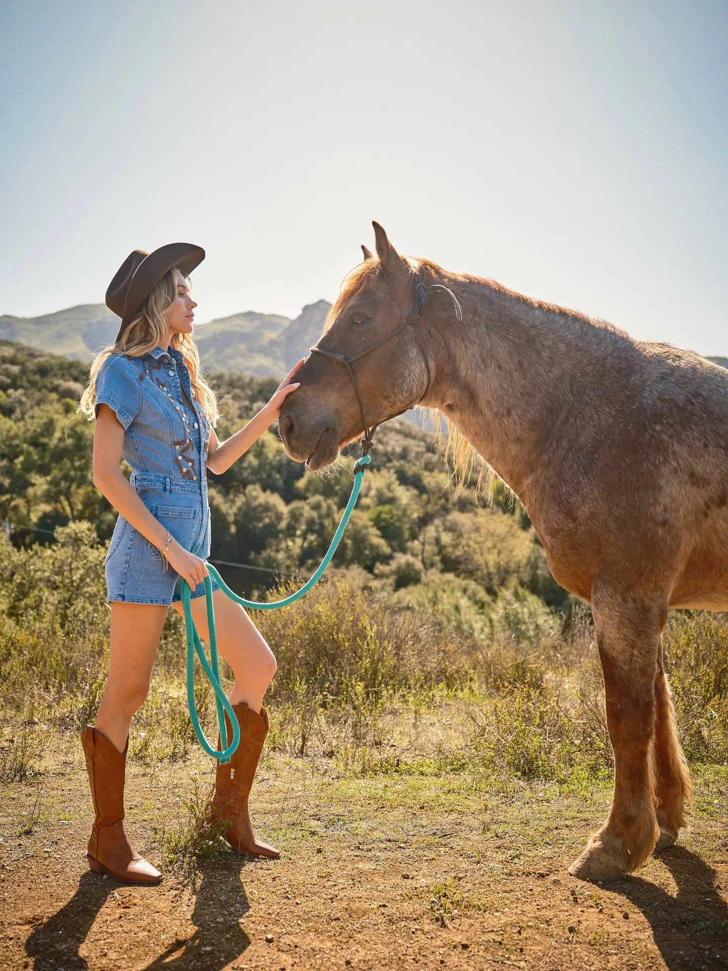 Embroidered Denim Romper