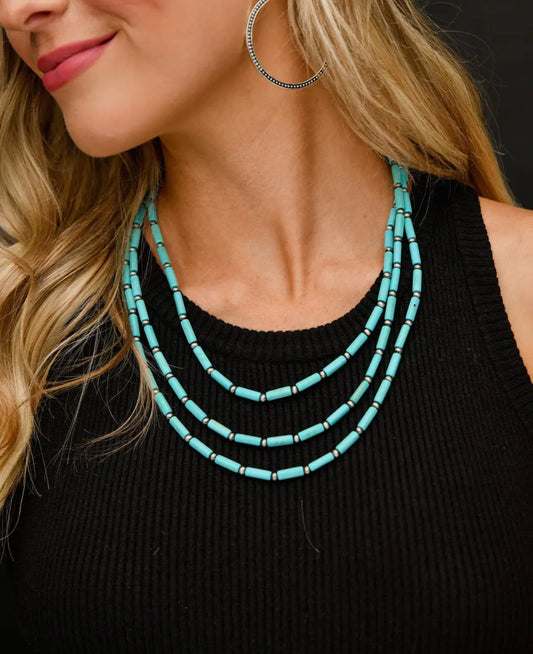 3 Strand Turquoise Tube Bead & Faux
Navajo Pearl Necklace