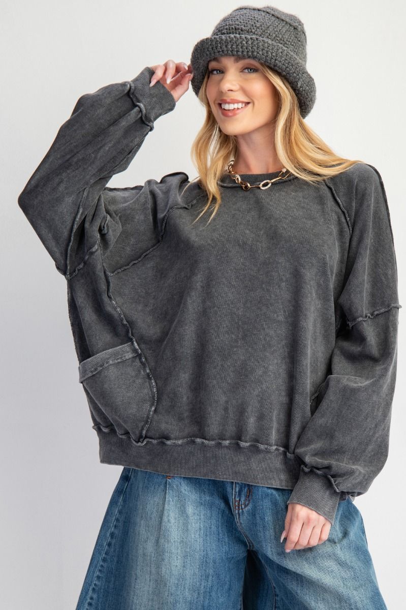 CUT OUT MINERAL WASHED PULLOVER