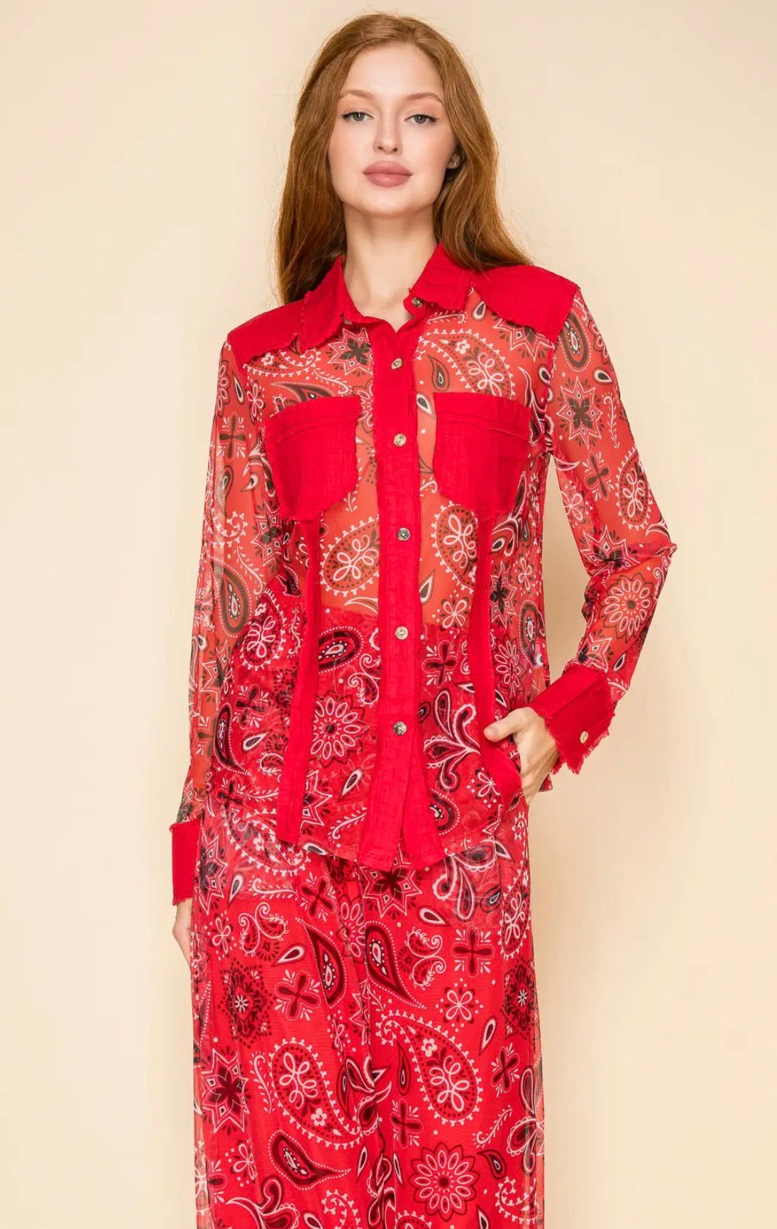 Printed Mesh Linen Shirt