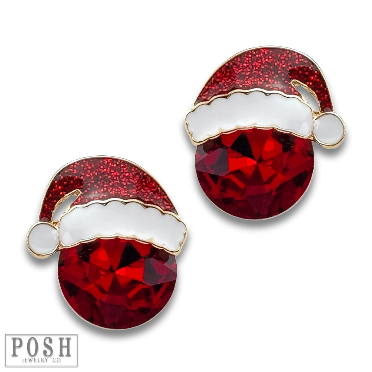 Rhinestone Santa hat earring