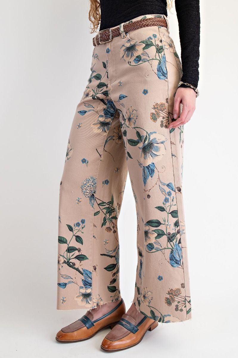 FLORAL PRINTED SOFT STRETCH TWILL PANTS