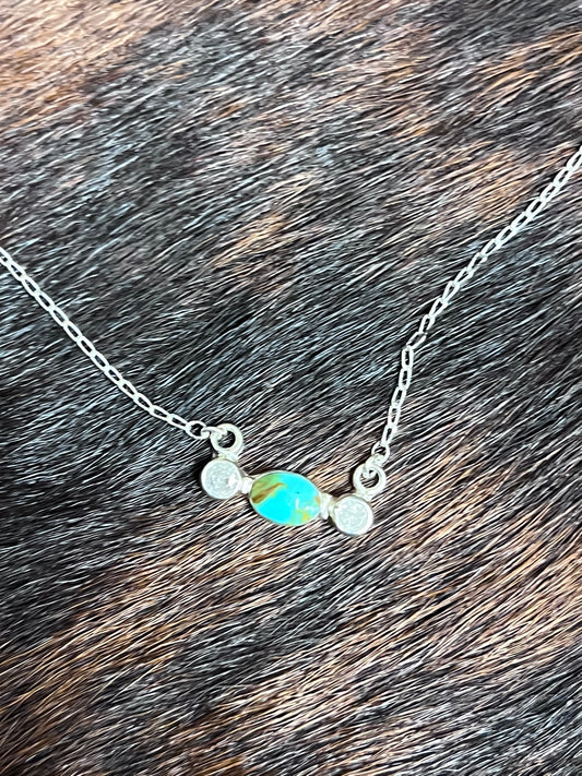 Turquoise Oval Double CZ Necklace