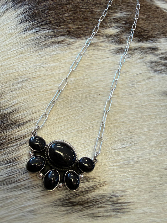 Black Onyx Cluster Necklace