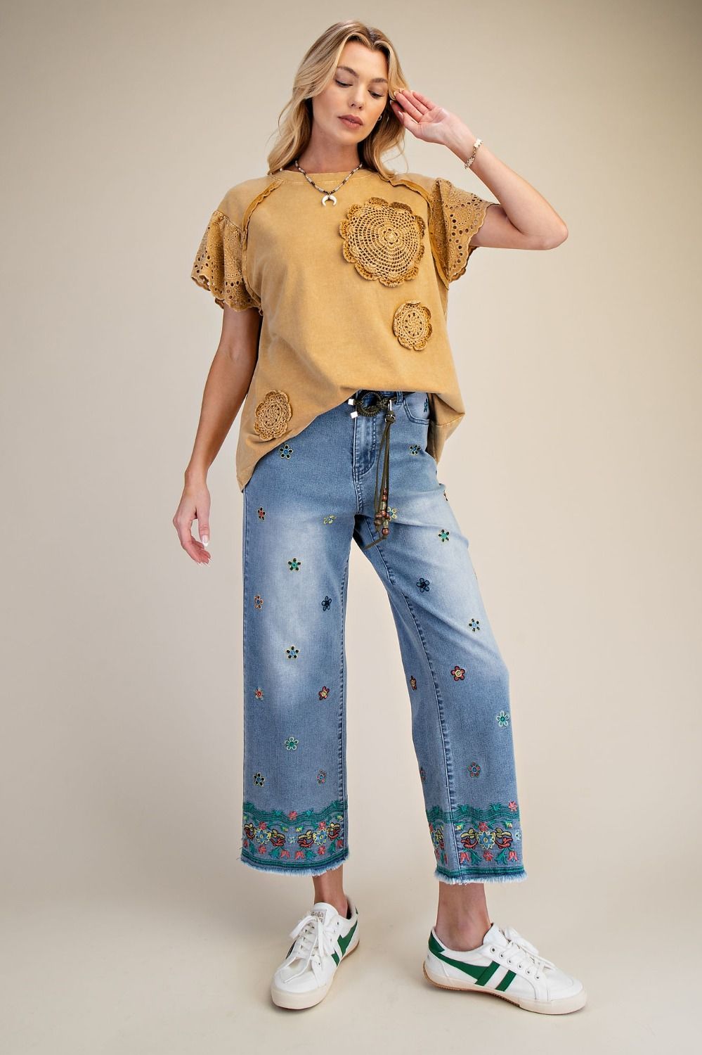 CROCHET PATCH FRONT WASHED TERRY TOP