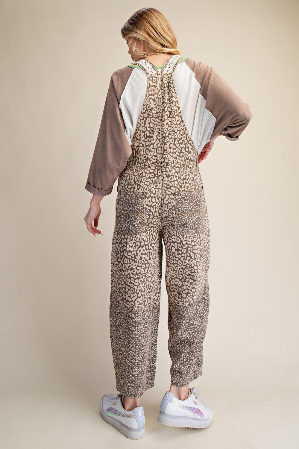 LEOPARD PRINT WASHED TWILL OVERALLS