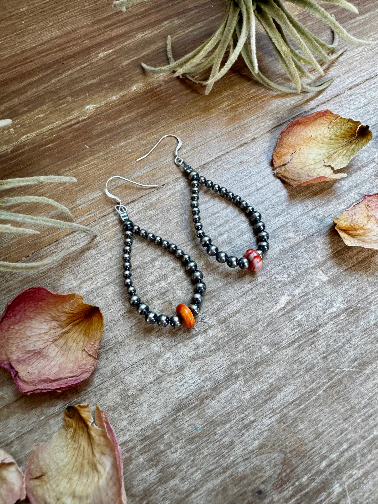 Teardrop Earrings - Sterling Silver with Spiny Oyster Center