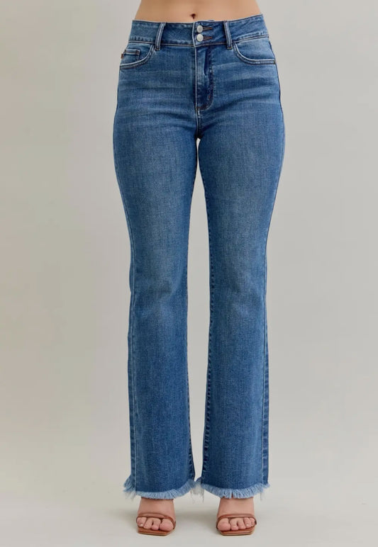 Judy Blue High Waisted Bootcut Double Button Wb & Fray Hem