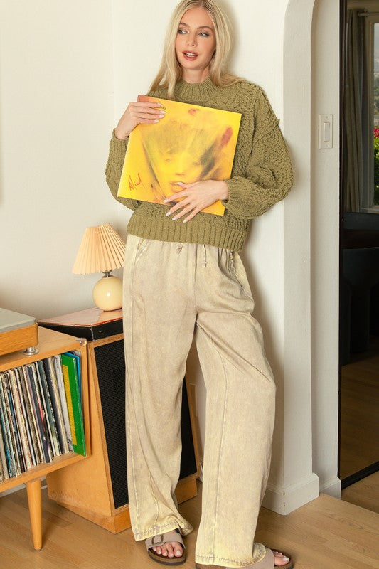 Washed Tencel Pants With Drawstring