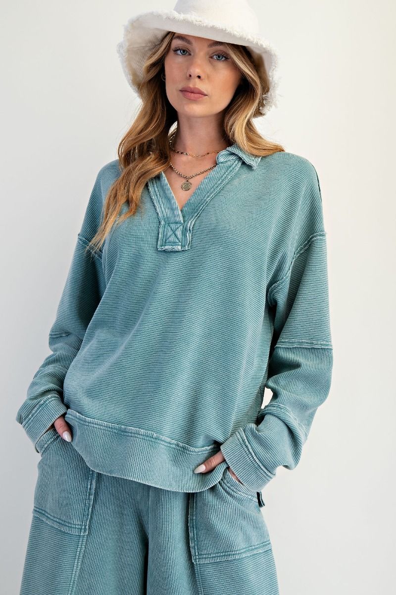 TEXTURED THERMAL WASHED PULLOVER