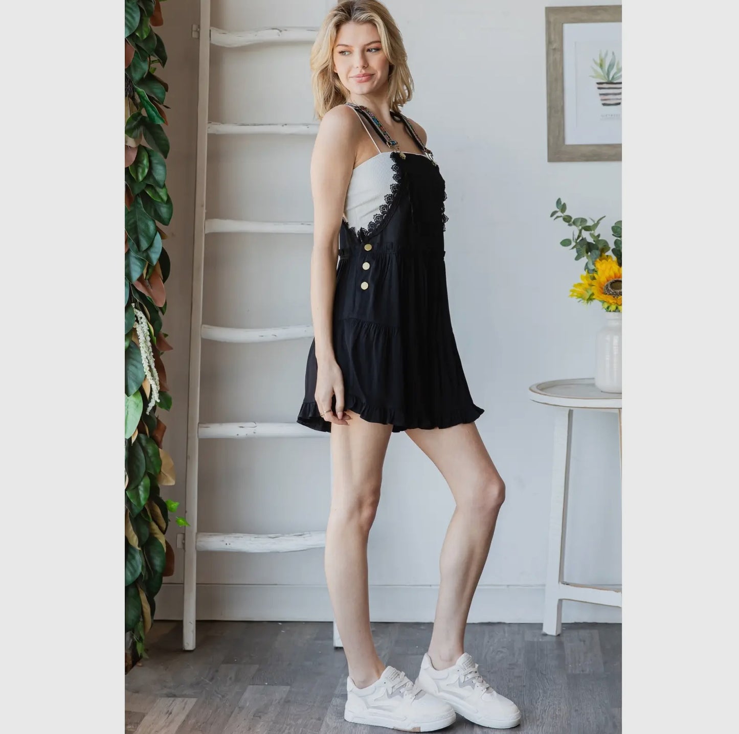 Embroidered Overall Romper