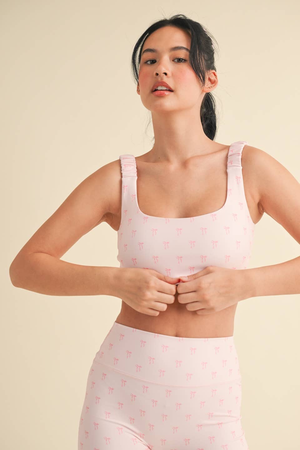 Bow Print Ruched Bra Top