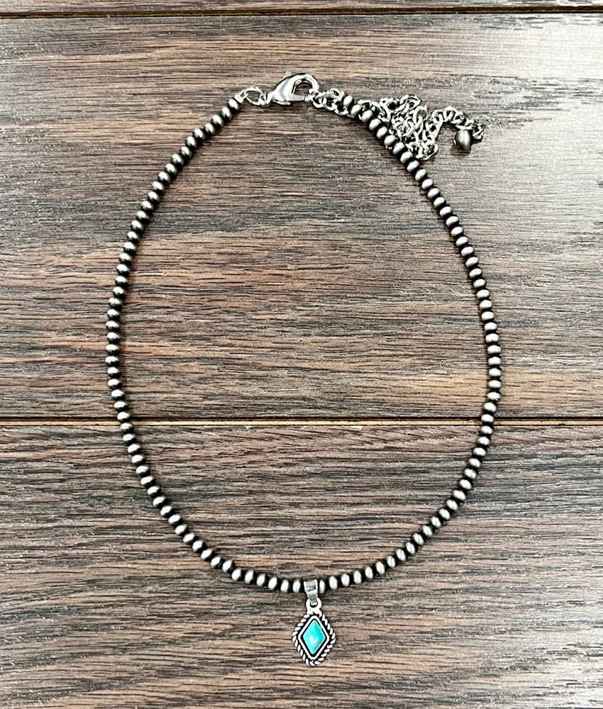 15" Western Diamond Turquoise Necklace