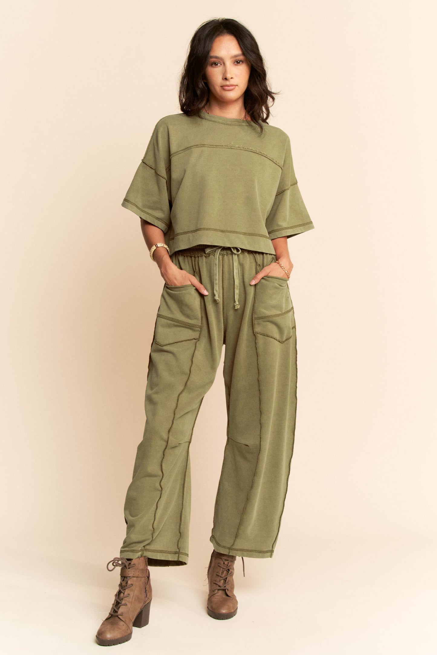 MINERAL WASHED TOP and BARREL PANTS SET
