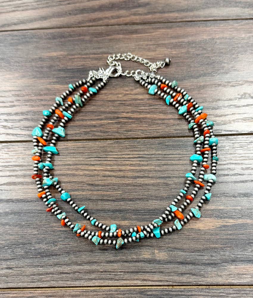 Western Bead, Turquoise/Oyster Strand Necklace