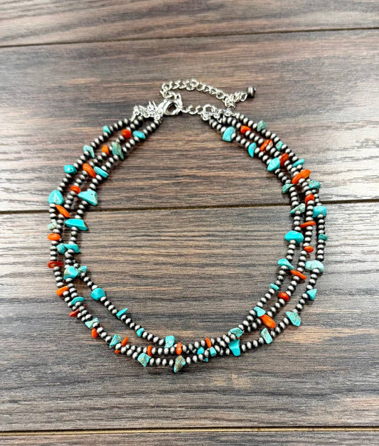 Western Bead, Turquoise/Oyster Strand Necklace