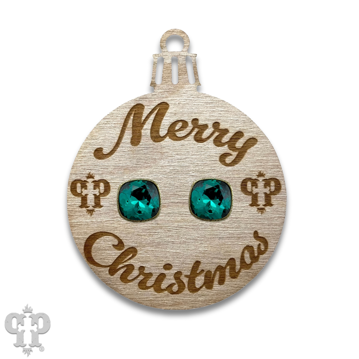 Christmas gift ornament with small Austrian crystal post earring