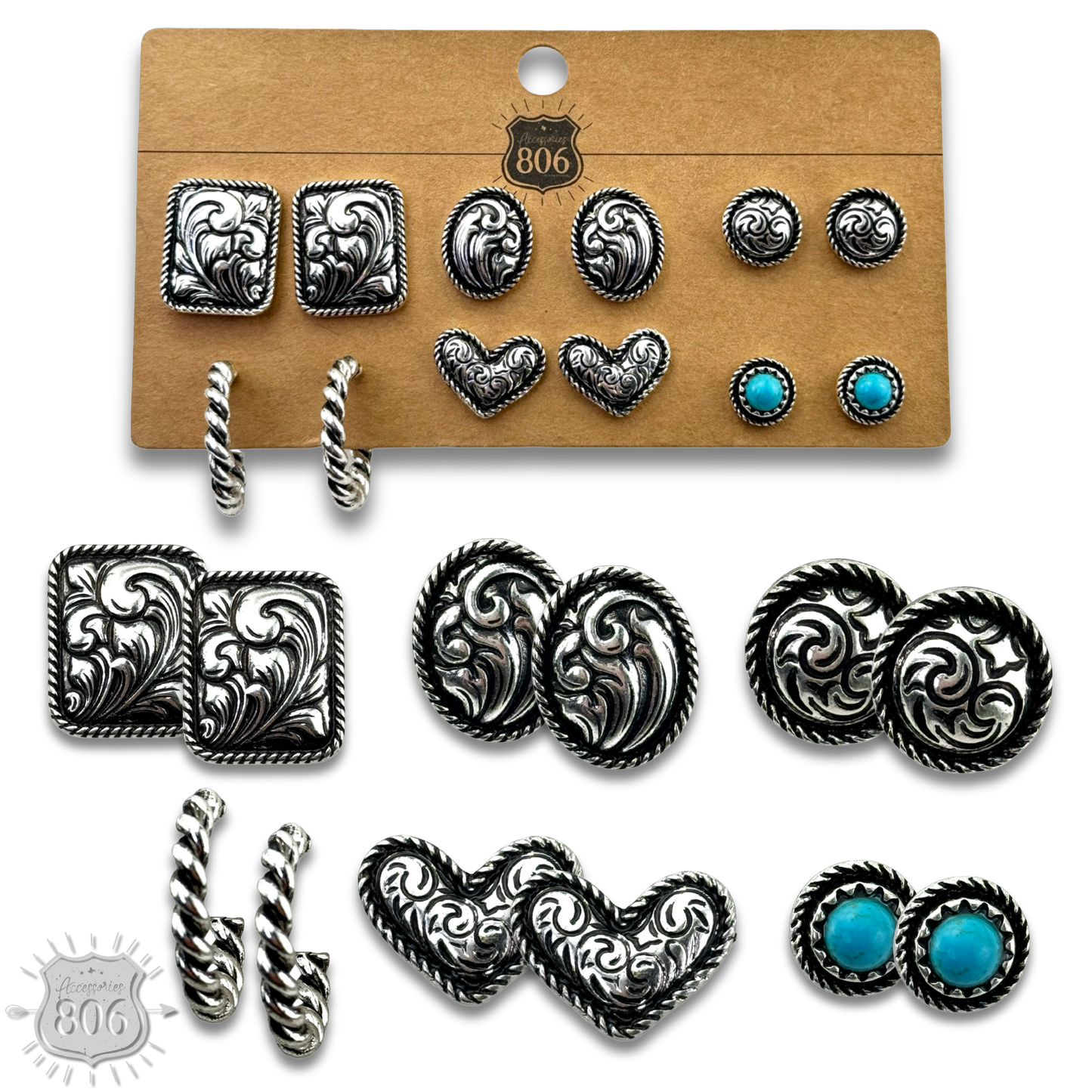Western tooled look earring set