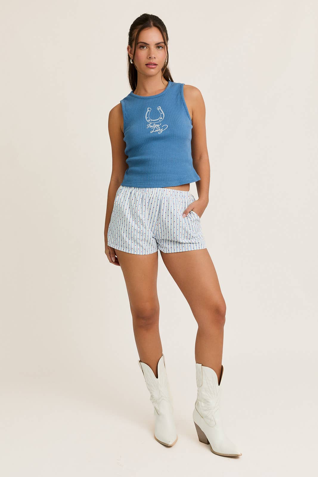 EMBROIDERY DETAIL RIB TANK TOP