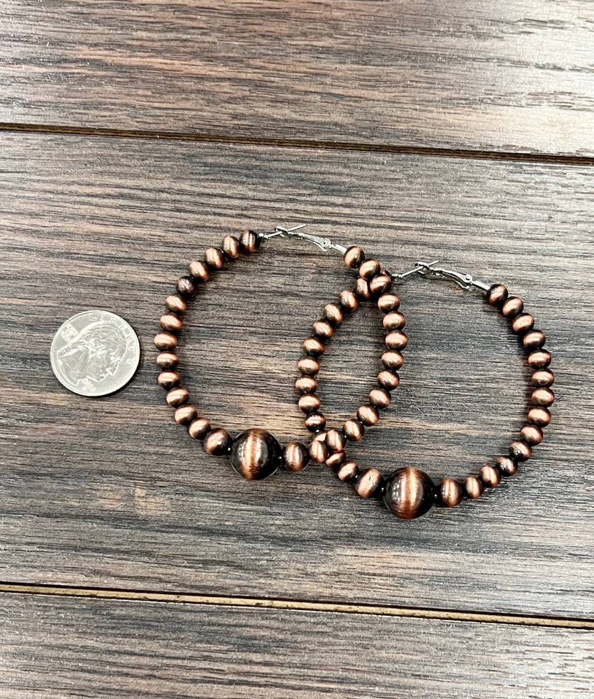 2.5" Handmade Copper Navajo Hoop Earrings