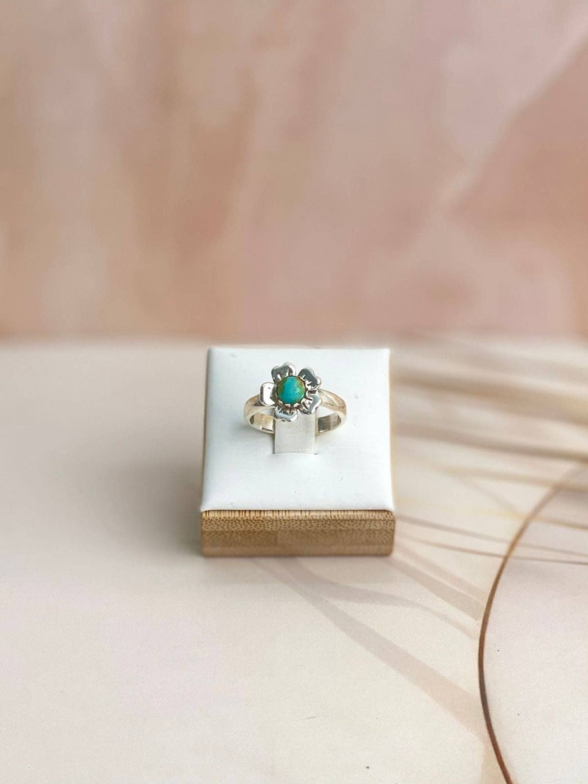 Delicate Sterling Turquoise Flower Rings