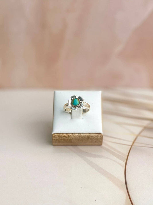 Delicate Sterling Turquoise Flower Rings