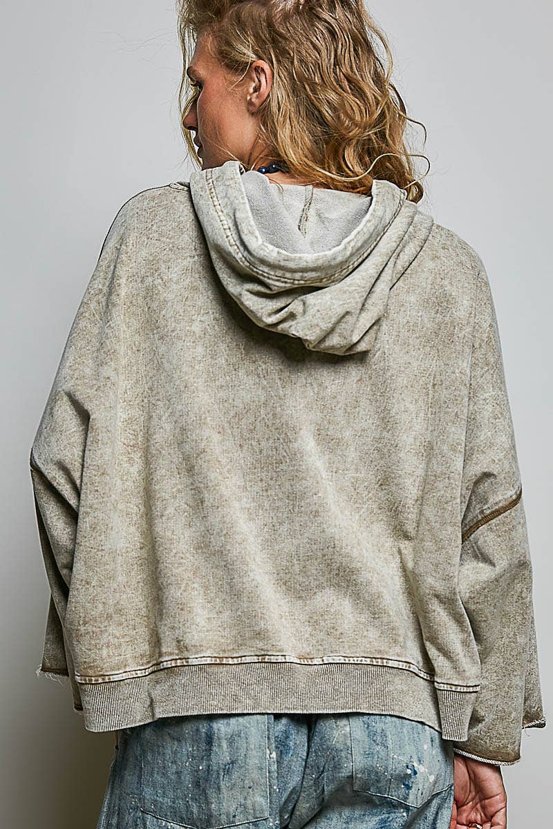 Vintage-washed French Terry LOVE Lace Crochet Patch Hoodie