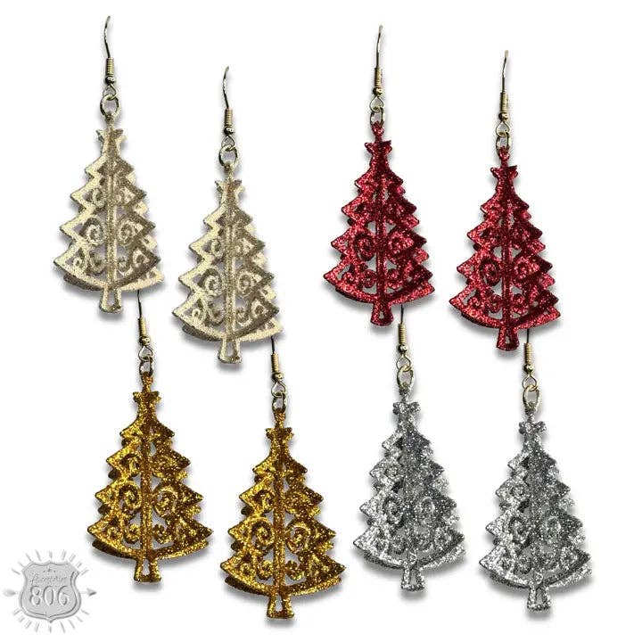 Glittered Christmas tree earring