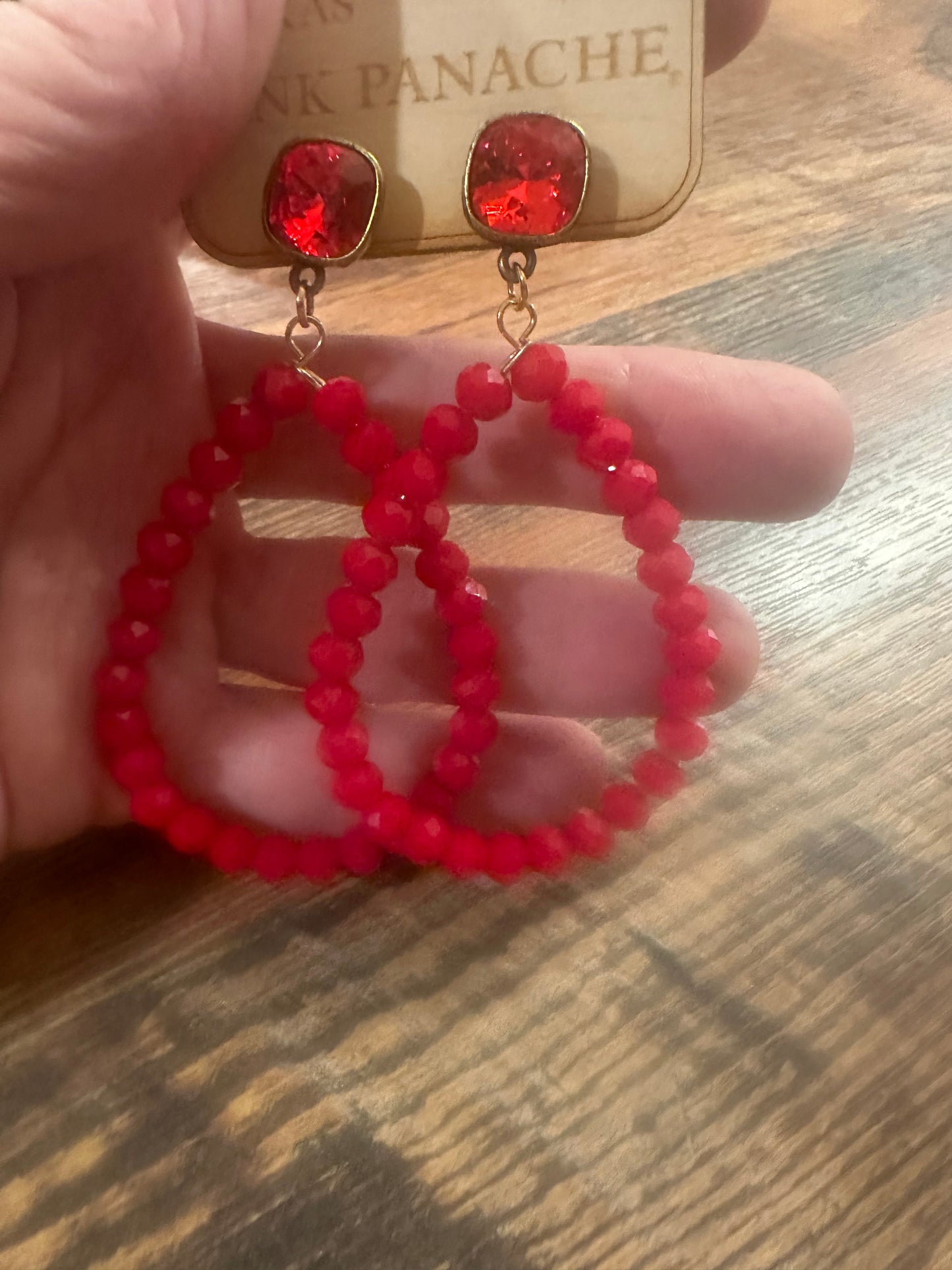 Red Beaded Teardrop Earrings